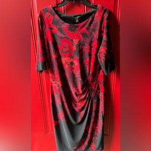 Connected Apparel Red and Black Floral Dress